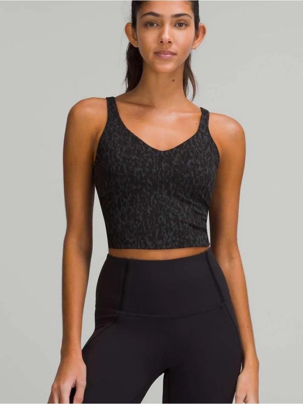 lululemon Align Black Patterned V-Neck Crop Tank